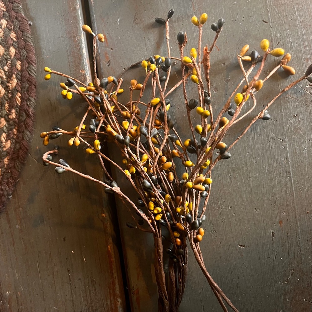 Primitive Rustic Yellow Green Black Berry Branch Decor Primitive Rustic Home